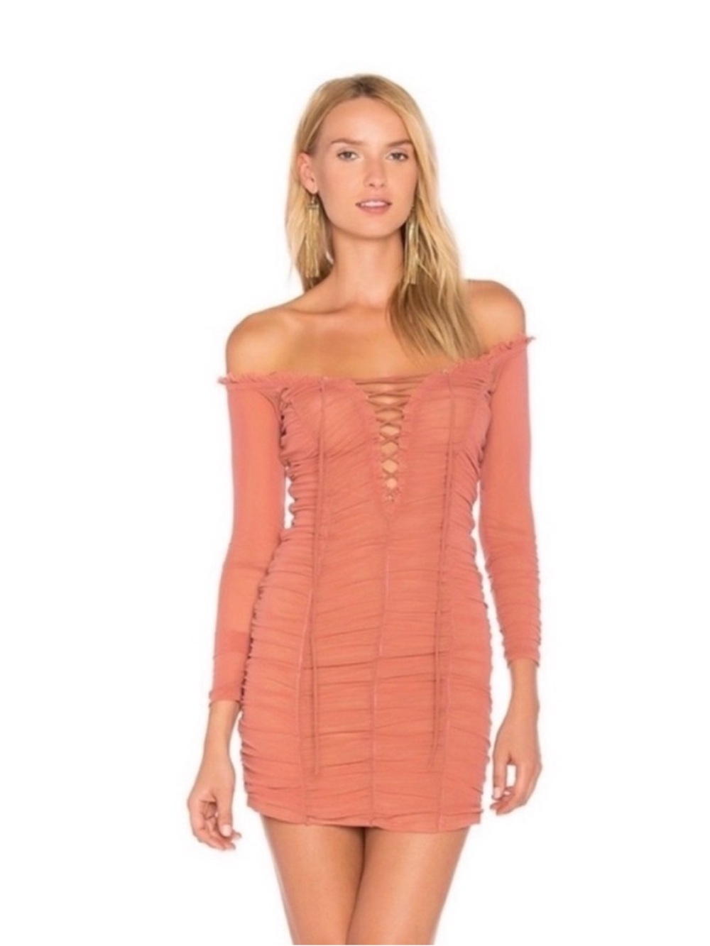 MAJORELLE Darling Ruched Bodycon Dress in
Deep Blush